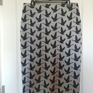 Grey pencil skirt with blue geese